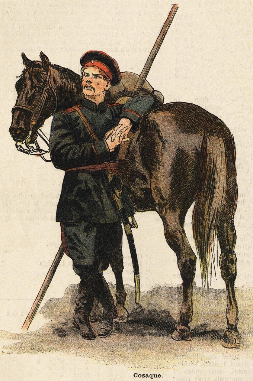 Russisk kosakk kostyme. 1800-talls gravering. Bianchetti samling. av Unknown artist