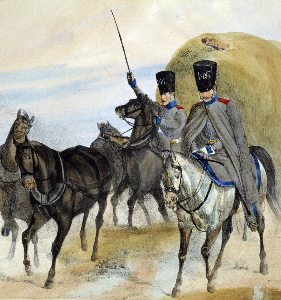 Russiske kosakker - tegning, deb. 1800-tallet av Unknown artist