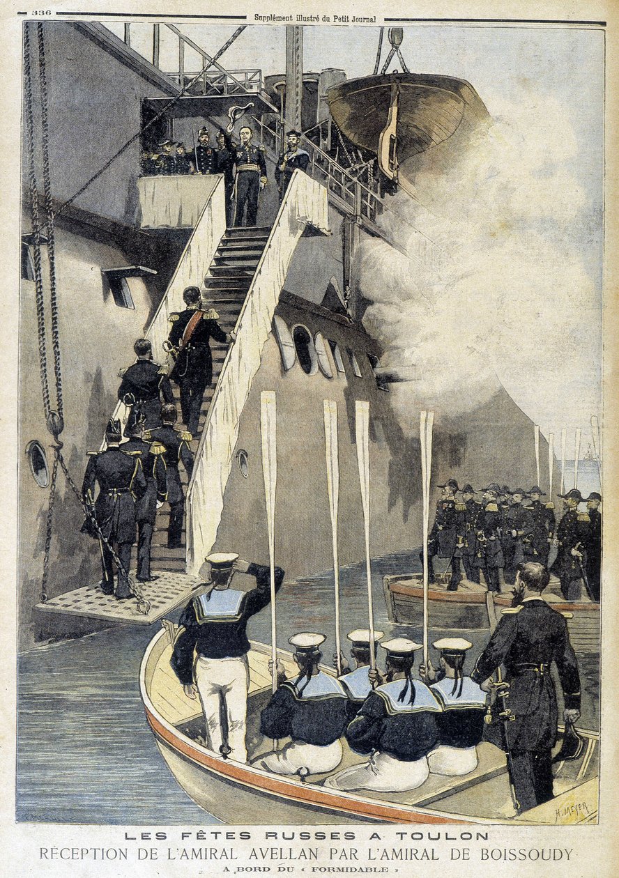 Russiske fester i Toulon: mottakelse av admiral Avellan av admiral de Boissoudy - i "" Le Petit Journal"" av Unknown artist