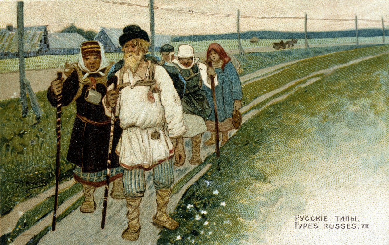 Russiske reisende til fots på 1800-tallet. av Unknown artist