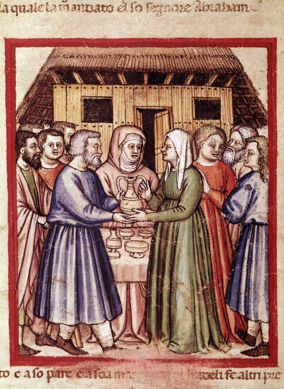 Ruths bryllup. Miniatyrer fra codex 212 (eller Padovano Codice eller Bible of Padua) 1390-1400 Rovigo, Accademia dei Concordi av Unknown artist