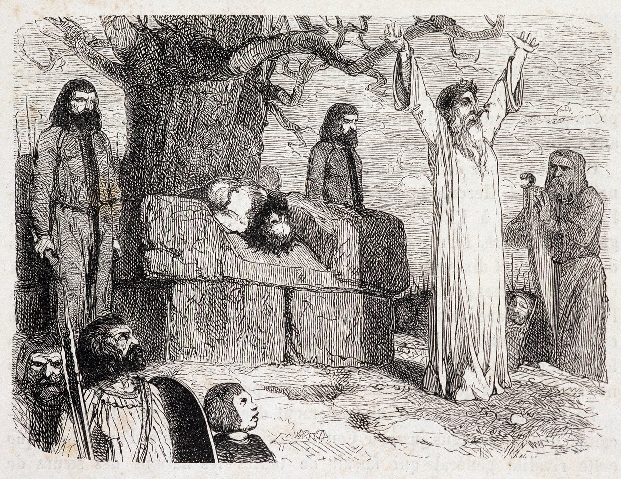 Menneskeoffer av druider - i "Ancient and Modern Brittany"" av Pitre-Chevalier (Pitre Chevalier), redigert av W. Coquebert av Unknown artist