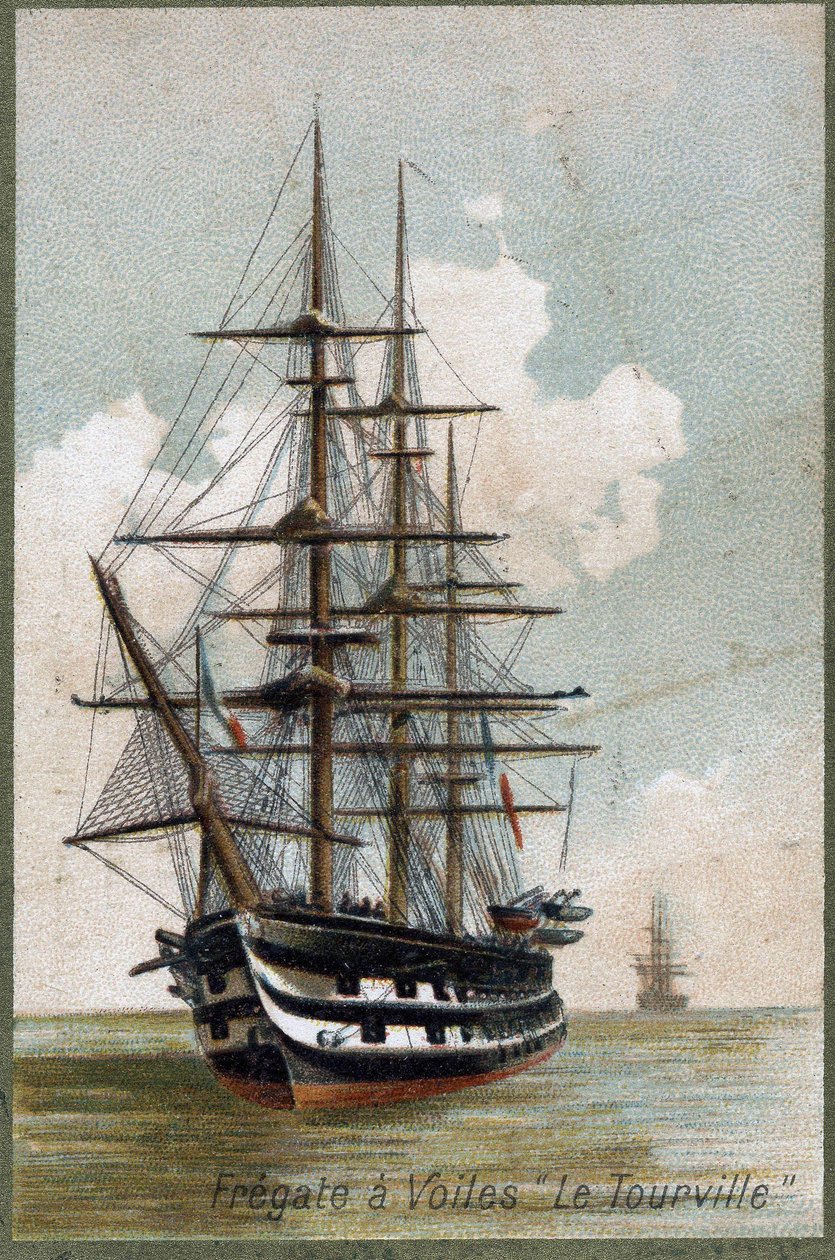 Sail fregate “” Le tourville””” in 1787. 19th century chromolithography. av Unknown artist