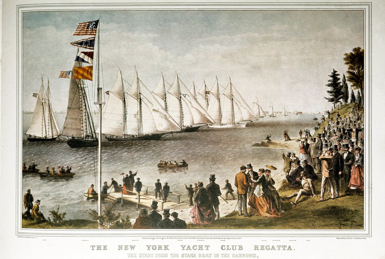 Seilbåtregat ved New York yachtklubb i 1844 (trykk fra 1800-tallet) av Unknown artist