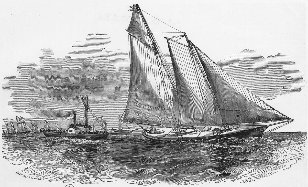 Seiling: Amerika på Cowes-regattaene tar sjefen for løpet - gravering, Bibl. des arts deco av Unknown artist