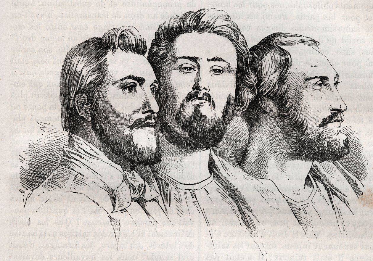 Saint-Simonianism - Saint-Simonianism - Saint Simonians - Charles Duveyrier (1803-1866) - Emile Barrault (1799-1869) - Michel Chevalier (1806-1879 - Gravering av 1882 i "Histoire de dix ans: 18030"-184 -Hvit (1811-1882) av Unknown artist