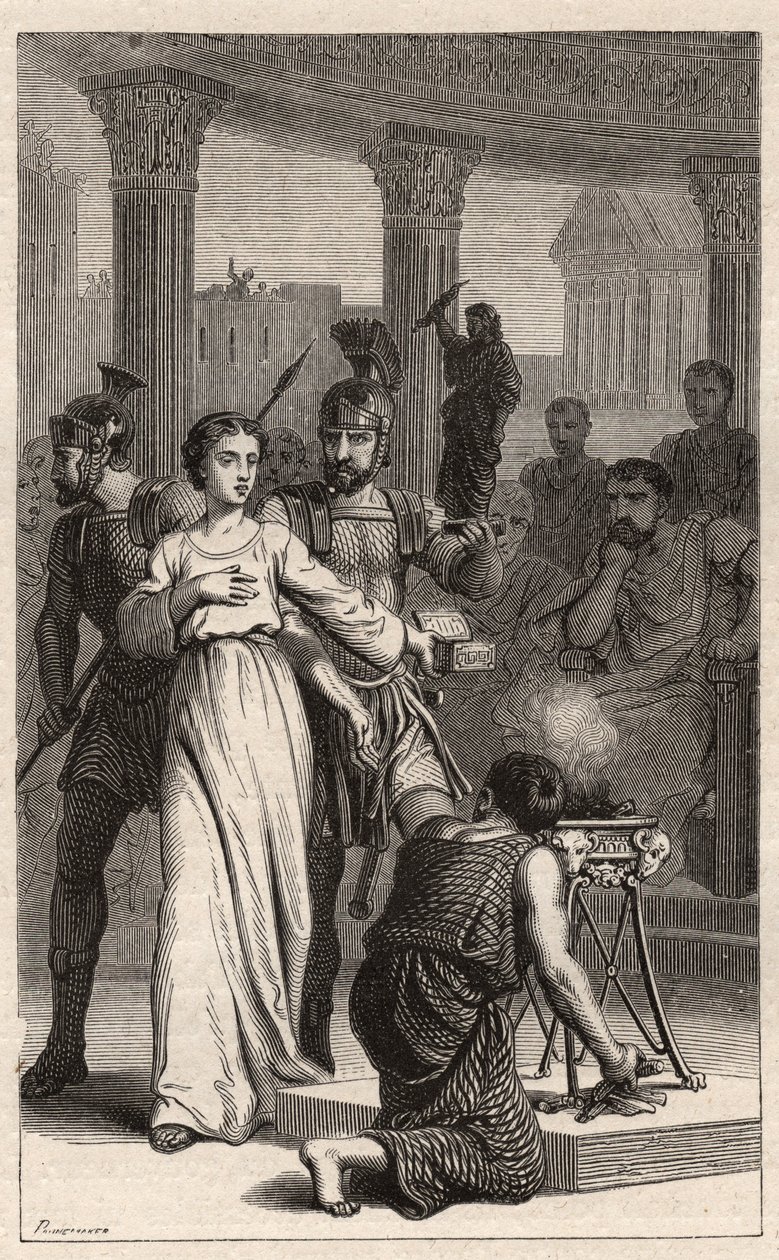 Saint Blandina - Saint Blandine (martyr 177) refuses to sacrifice to idols - engraving in “The Illustrious Women Of France” by Oscar Havard - 1886 av Unknown artist