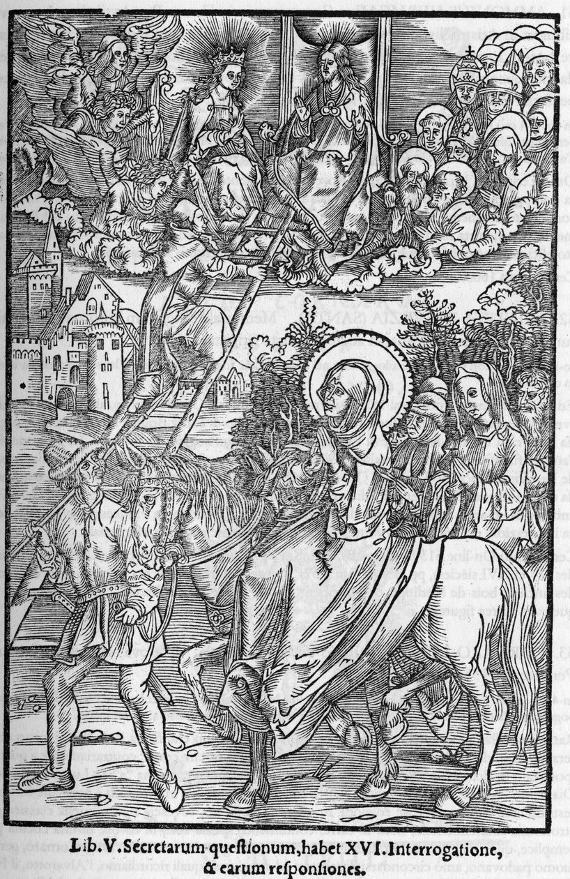 Saint Brigitte de Suede (Santa Brigitta di Svezia) (Brigida, Bridget, Brigite) (1303-1373). Enke, grunnlegger av Den Hellige Frelsers Orden. Gravering i "Minnebilder av profetier eller visjoner" 1556 av Unknown artist