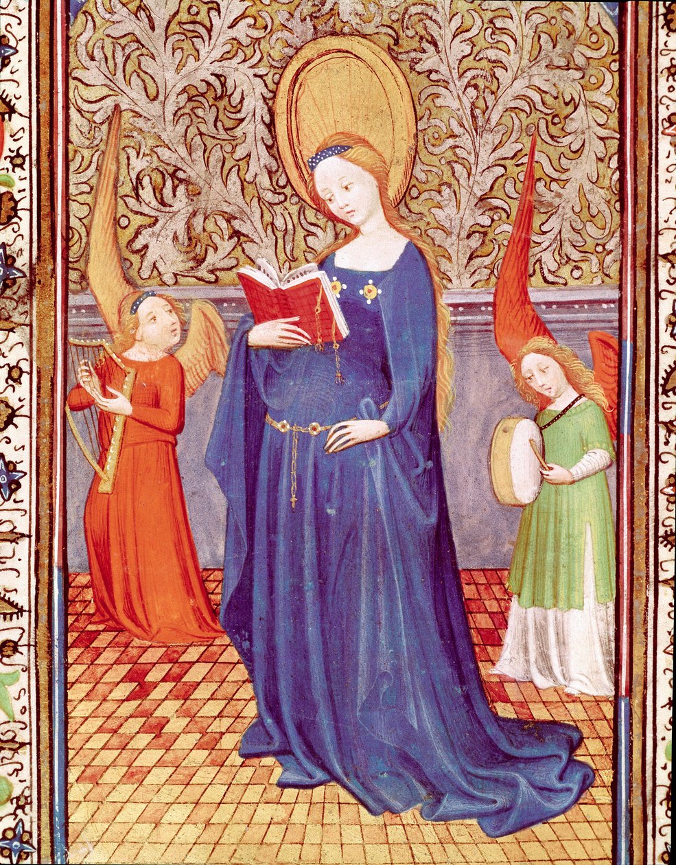 Saint Cecile omgitt av to englemusikere Miniatyr hentet fra "The Hours of Edward I (Duarte) of Portugal (1391-1438)" Lisboa fra 1400-tallet, Torre do Tombo av Unknown artist