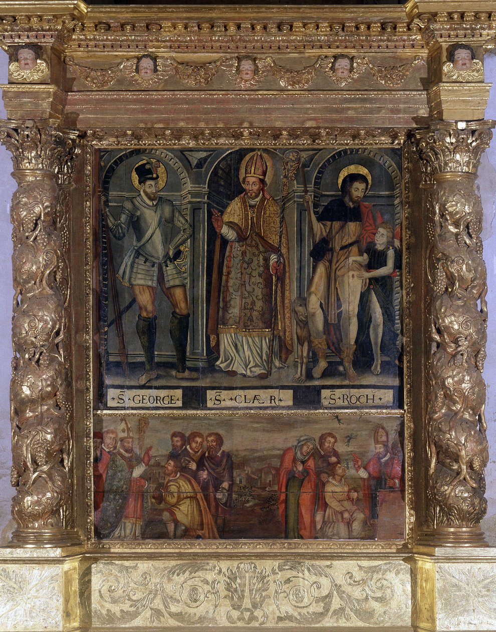 Saint Clair eller Saint Roch Altar: St. Roch and the Button of the Plague og Saint George på vis av Henry III - Church of Our Lady of the Assumption of Rognes av Unknown artist