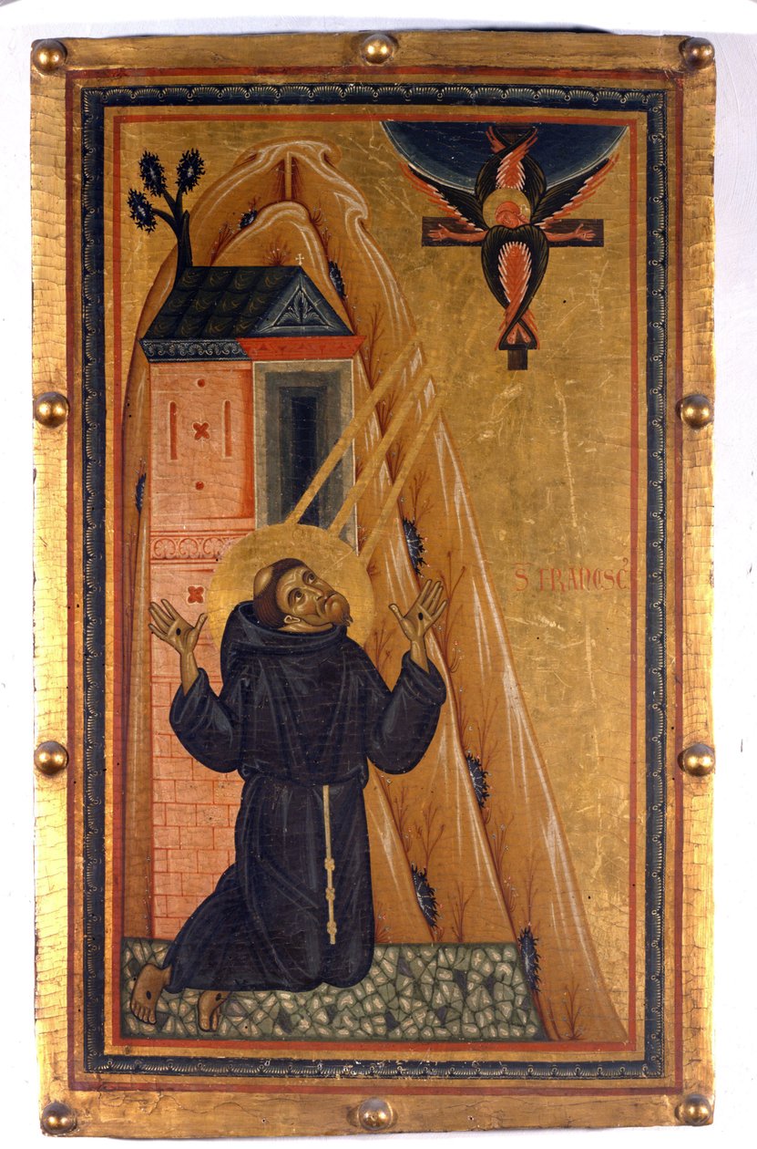 Den hellige Frans av Assises med stigmaer. Maleri på tre fra 1200-tallet. Firenze, Uffizi-galleriet. av Unknown artist