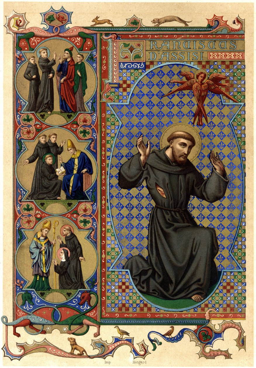 Frans av Assisi blir stigmatisert. tidlig på 1900-tallet (kromo) av Unknown Artist