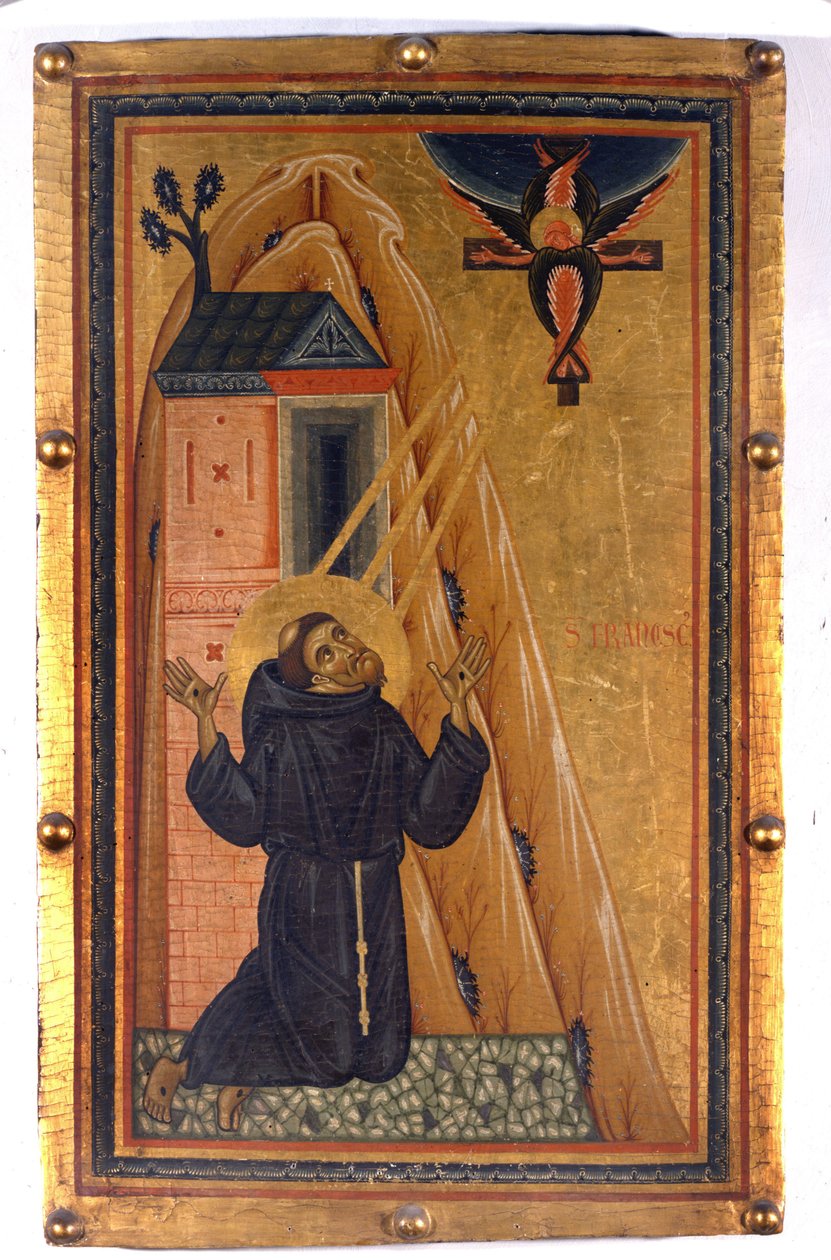 Saint Francis med stigmaene. Maleri på tre fra 1200-tallet. Firenze. Uffizi-museet. av Unknown artist