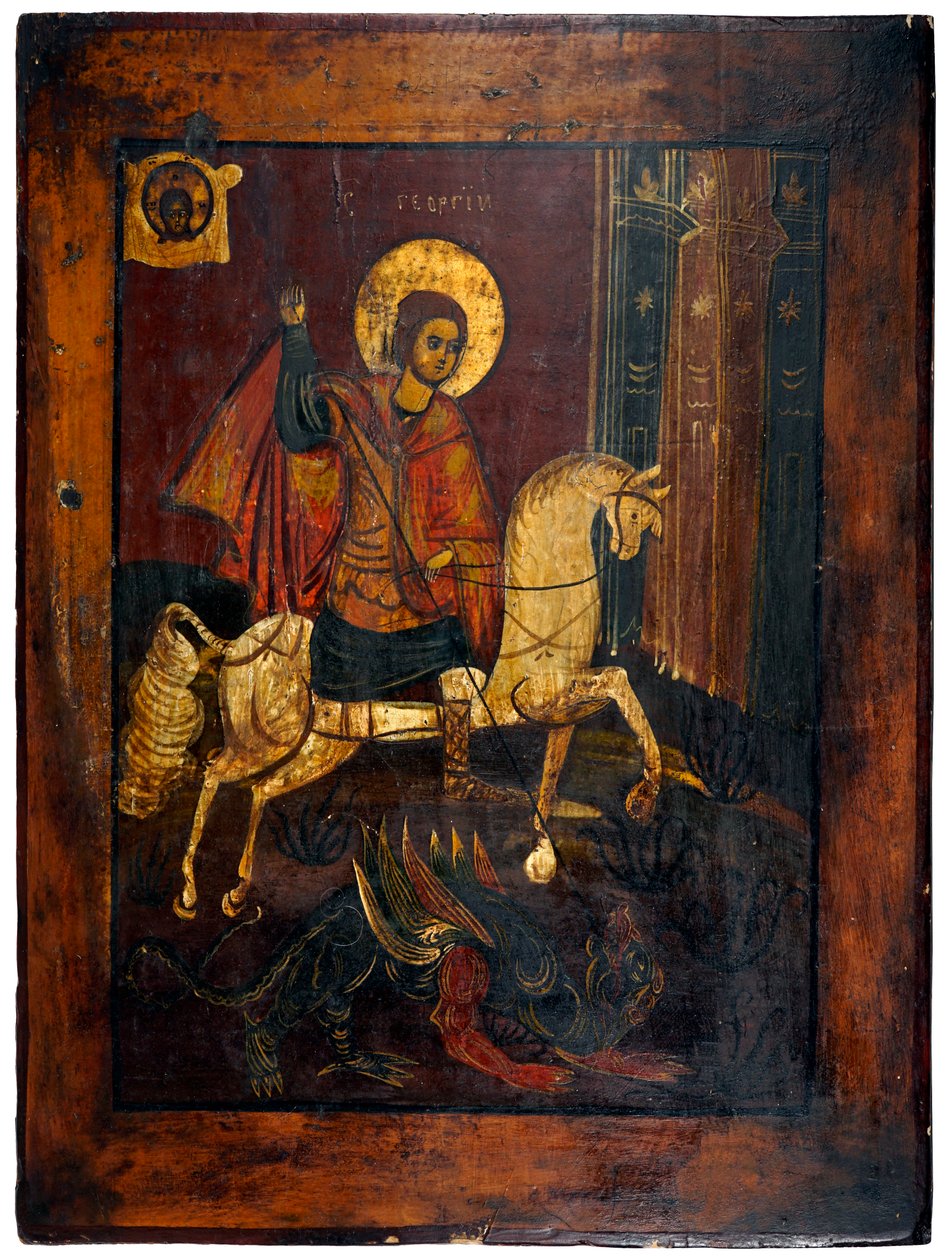 Saint George og dragen, ca. 1850 (maling på panel) av Unknown artist