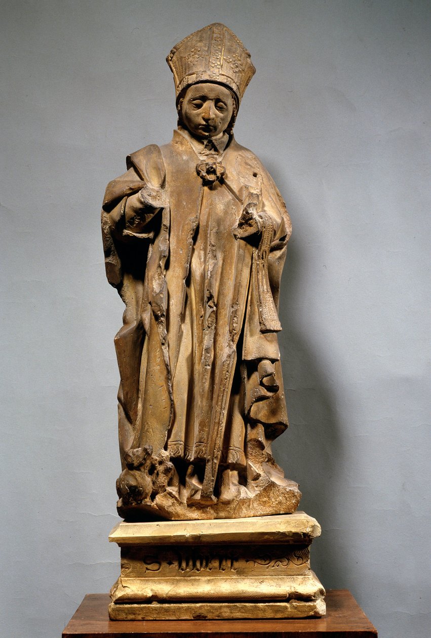 Saint Hubert i eveque Treskulptur av Unknown artist