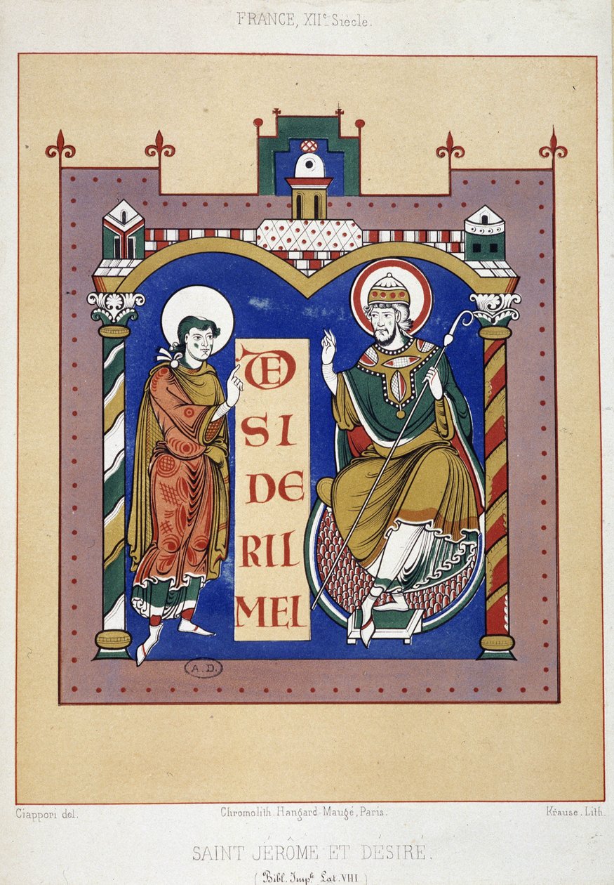 Saint Jerome og Saint Desire - basert på et fransk dokument fra 1100-tallet av Unknown artist