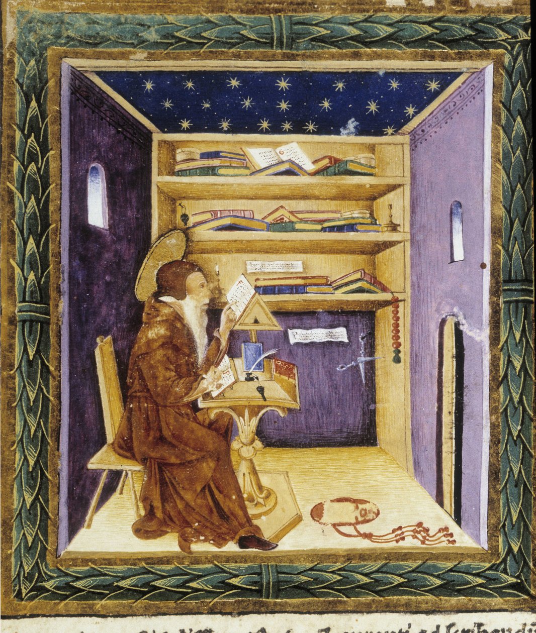 Saint Hieronymus til hans forfatterskap - miniatyr av Unknown artist
