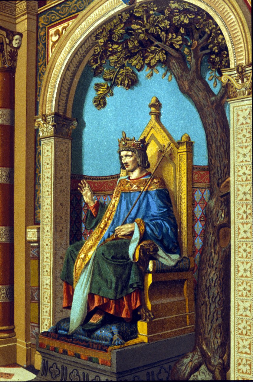 Saint Louis eller Louis IX (1214 - 1270) yter rettferdighet. Kromolitografi. av Unknown artist