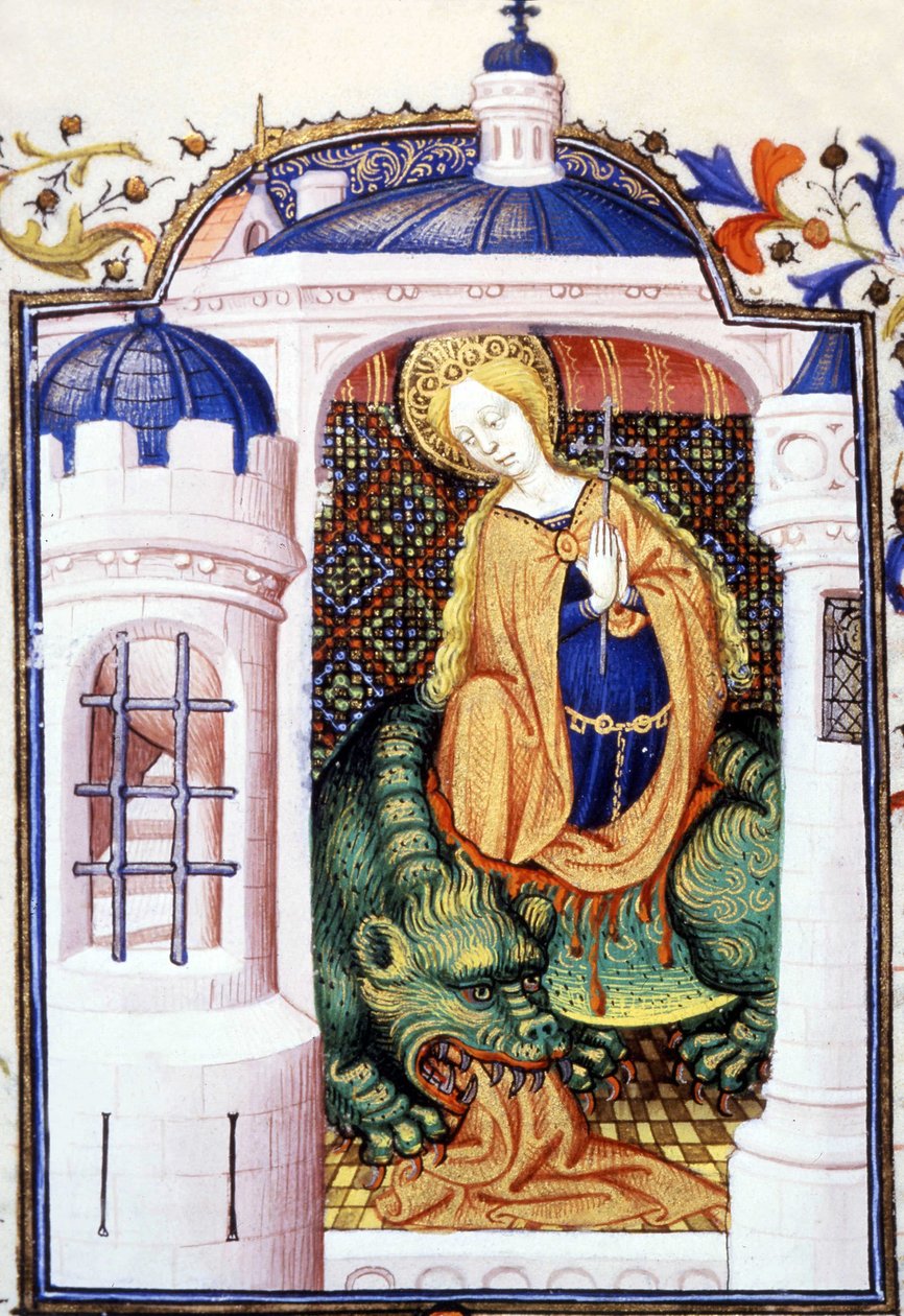 Saint Martha og monsteret Tarasque. 1400-talls manuskript. av Unknown artist