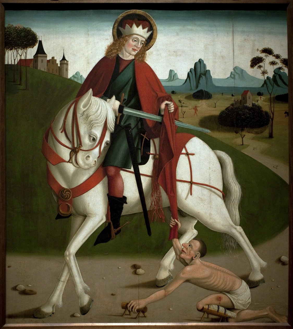 Saint Martin og tiggeren. Han klippet frakken for å gi den til en tigger. anonymt maleri, rundt 1490. Magyar Nemzeti Galleria, Budapest, Ungarn. av Unknown artist