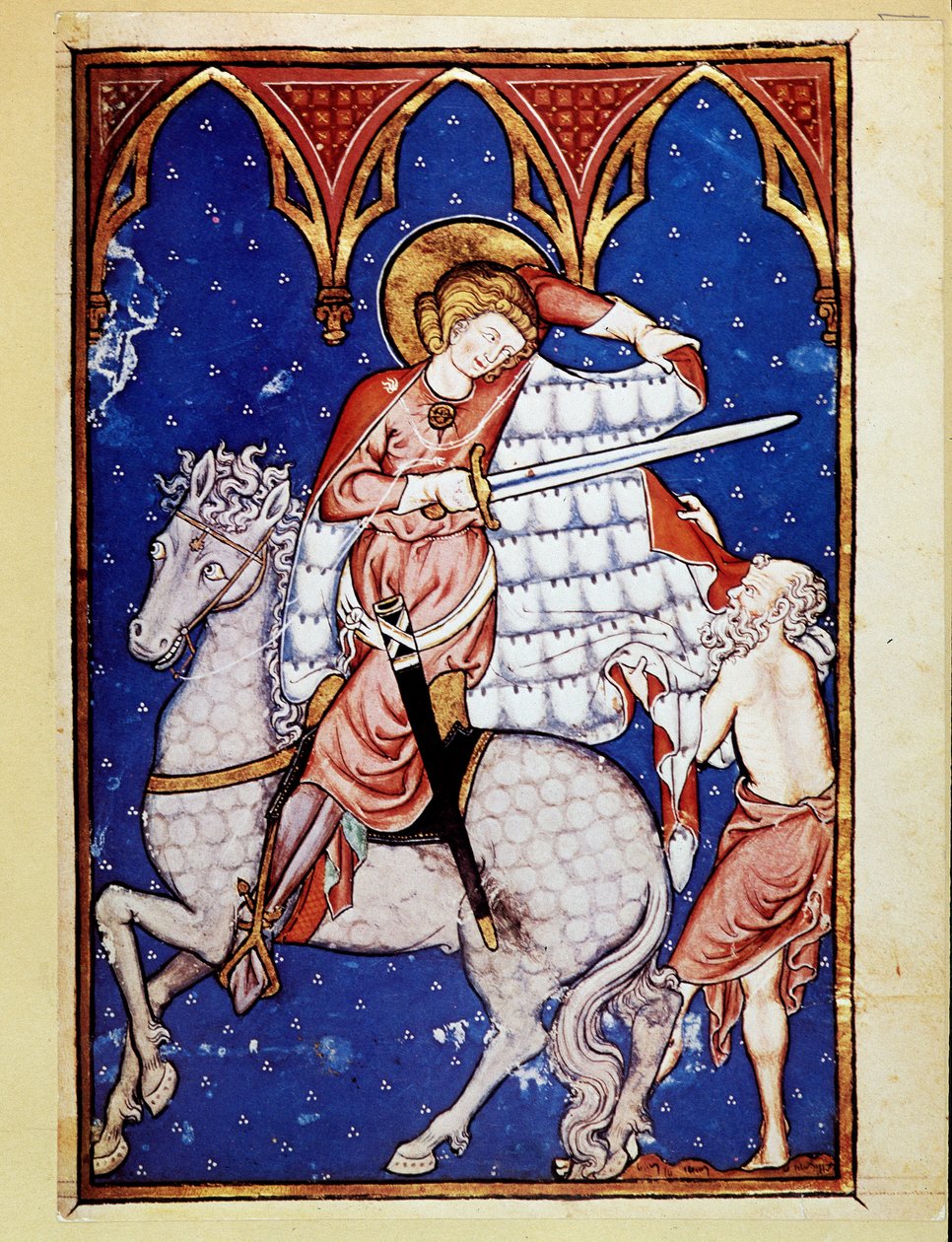 Saint Martin deler frakken sin med en fattig mann - etter lyset fra 1200-tallet av Unknown artist