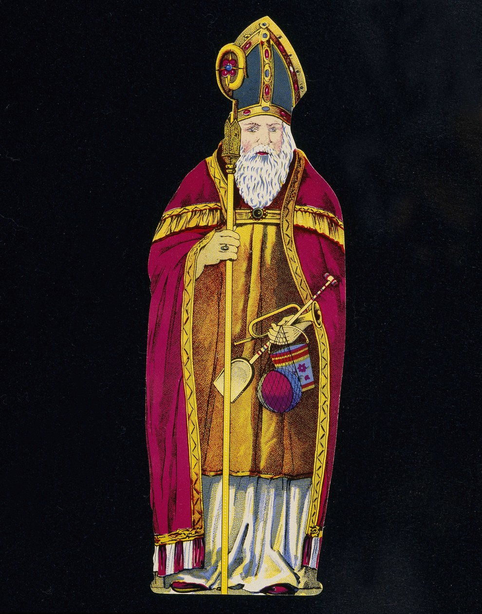 Saint Nicholas med leker i hånden. 1800-talls papp. av Unknown artist