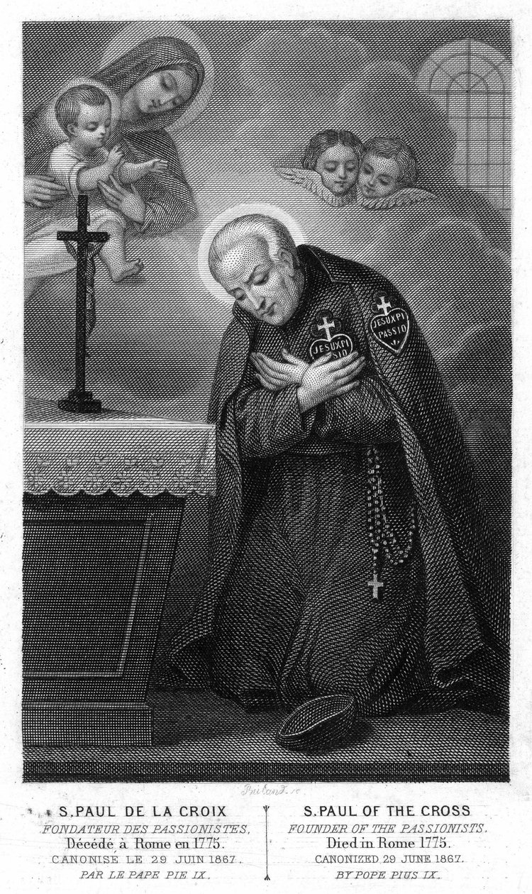 Den hellige Paulus av korset, grunnleggeren av pasjonistene skuffet i Roma i 1775, kanonisert 29. juni 1867 av pave Pius IX. Gravering fra 1800-tallet. av Unknown artist