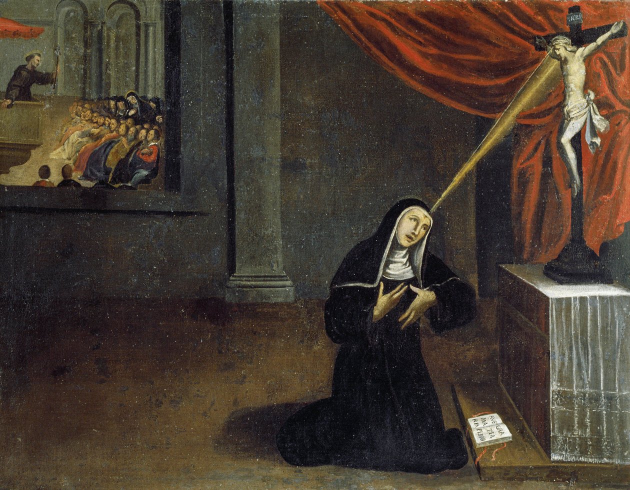 Saint Rita mottar stigmata av Unknown artist