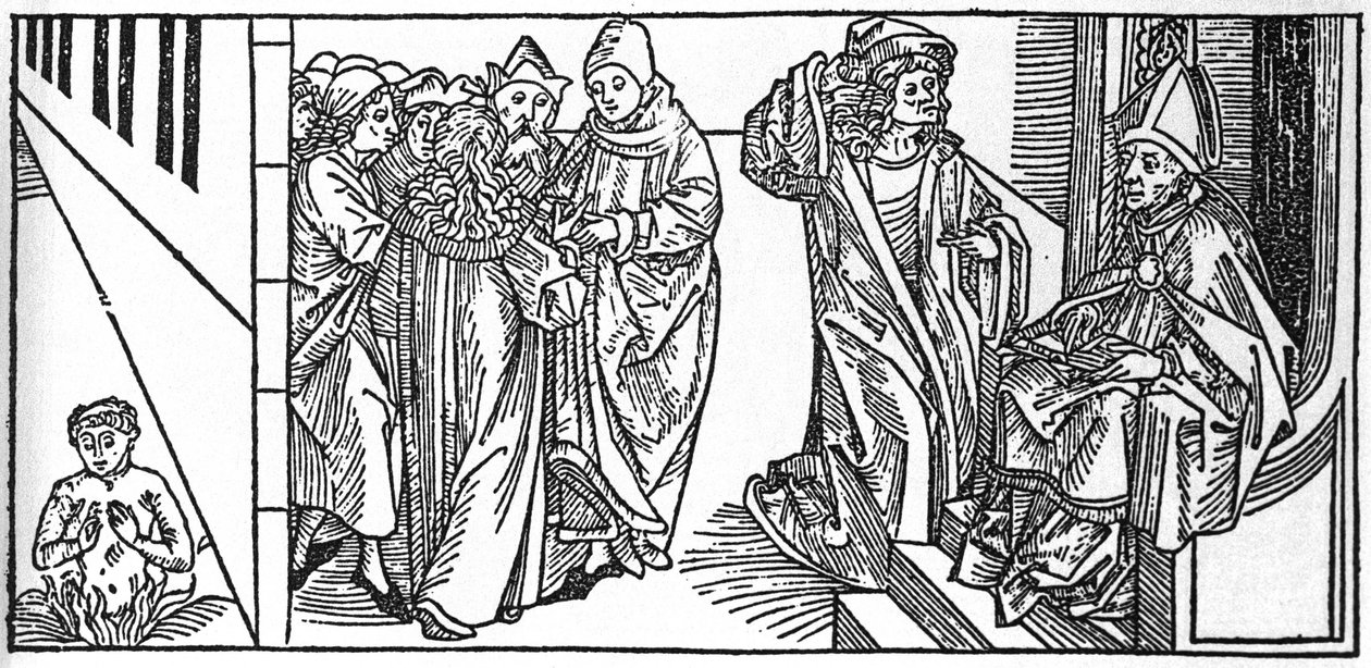 Saint Severin. Gravering fra "Lives of the Saints - Summer part" (The Book of the Saint) av Jacobus (James) av Voragine (1228-1298). Lübeck 1488. av Unknown artist