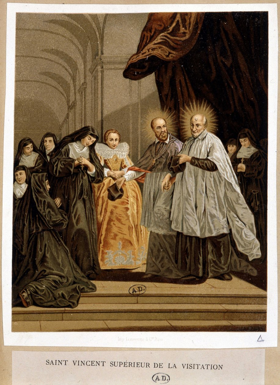 Saint Vincent de Paul, visitasjonens overordnede, Jeanne de Chantal - fra ca. 18. maleri. av Unknown artist