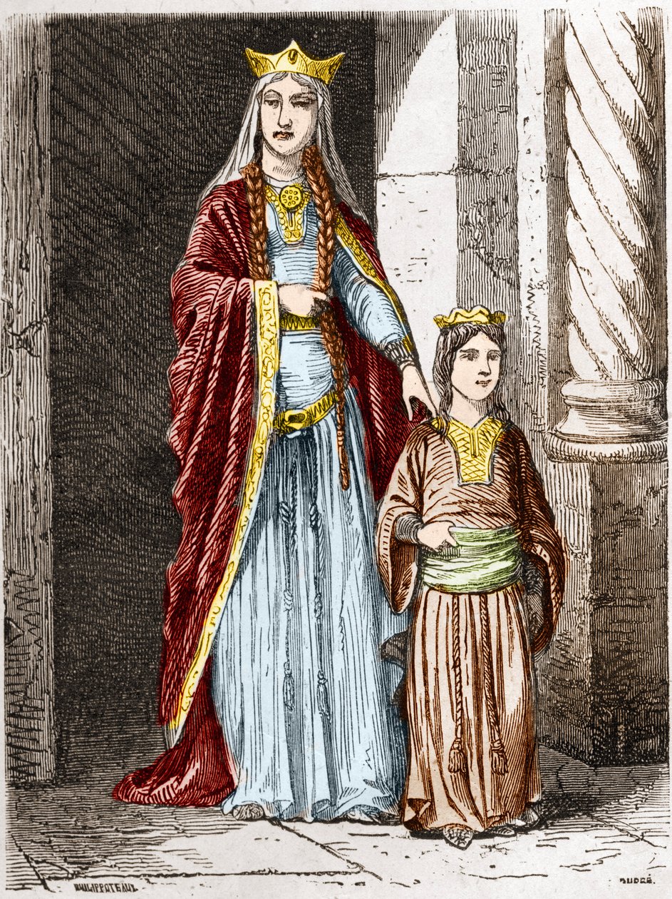Saint Bathilde (eller Batilde, Bathylle, Beaudour) (626-680), dronning av frankerne med Clotaire. Gravering i "History Of France En Cent-malerier av Paul Lehugeur" ​​1891 av Unknown artist