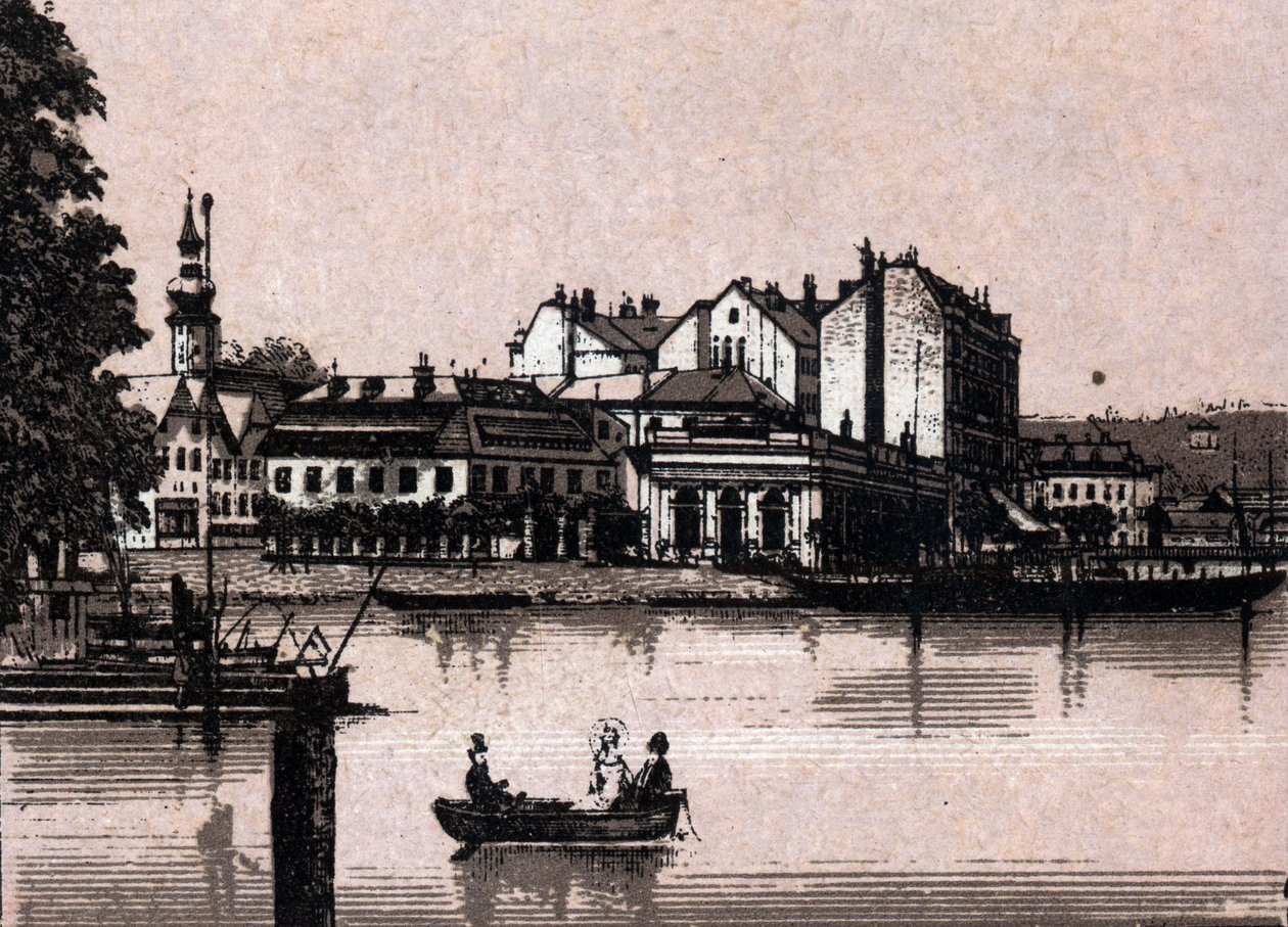 Salzkammergut-regionen, Østerrike: utsikt over kasinoet i Gmunden. i "" Verden illustrerer 168 visninger"" Udatert (slutten av 1800-tallet) av Unknown artist