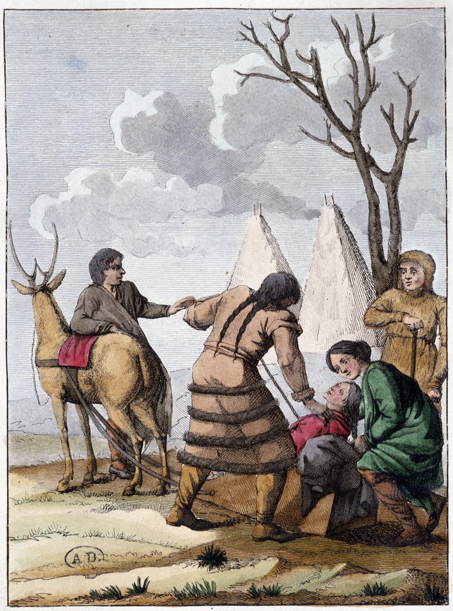 Samoyed-ekteskap (nomadiske mennesker av mongolsk opprinnelse), deb. 1800-tallet av Unknown artist