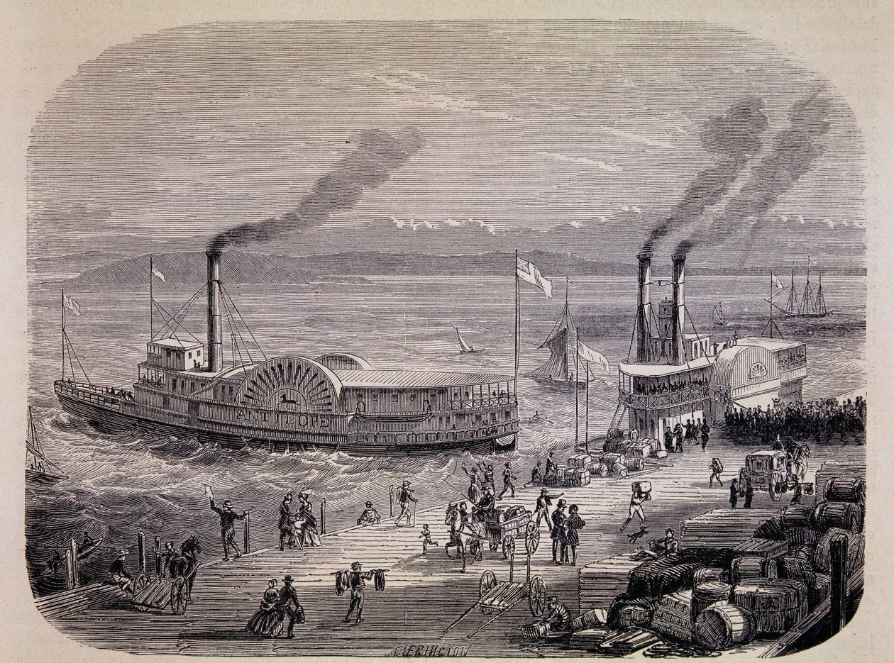 San Francisco Docks and Paddle Wheeled Boats (California) - i «Tour du Monde» av Unknown artist