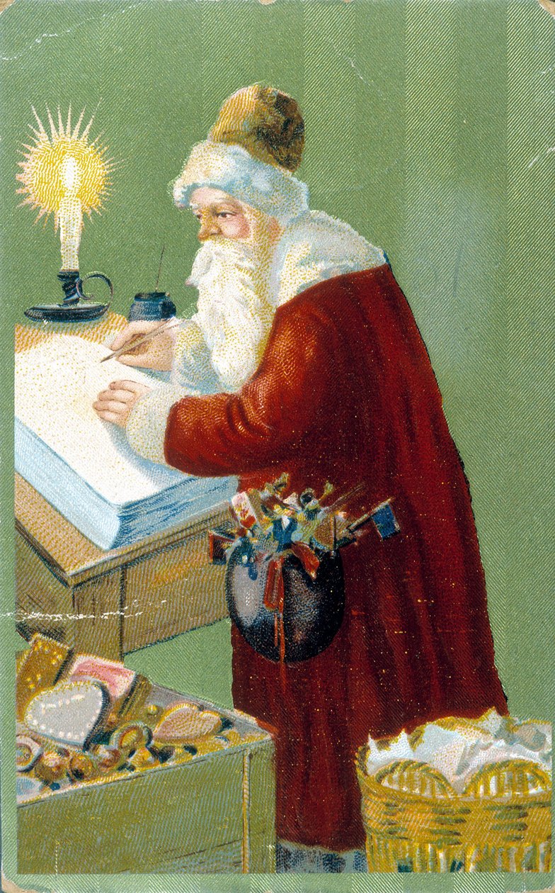 Julenissen forbereder gaver. av Unknown artist