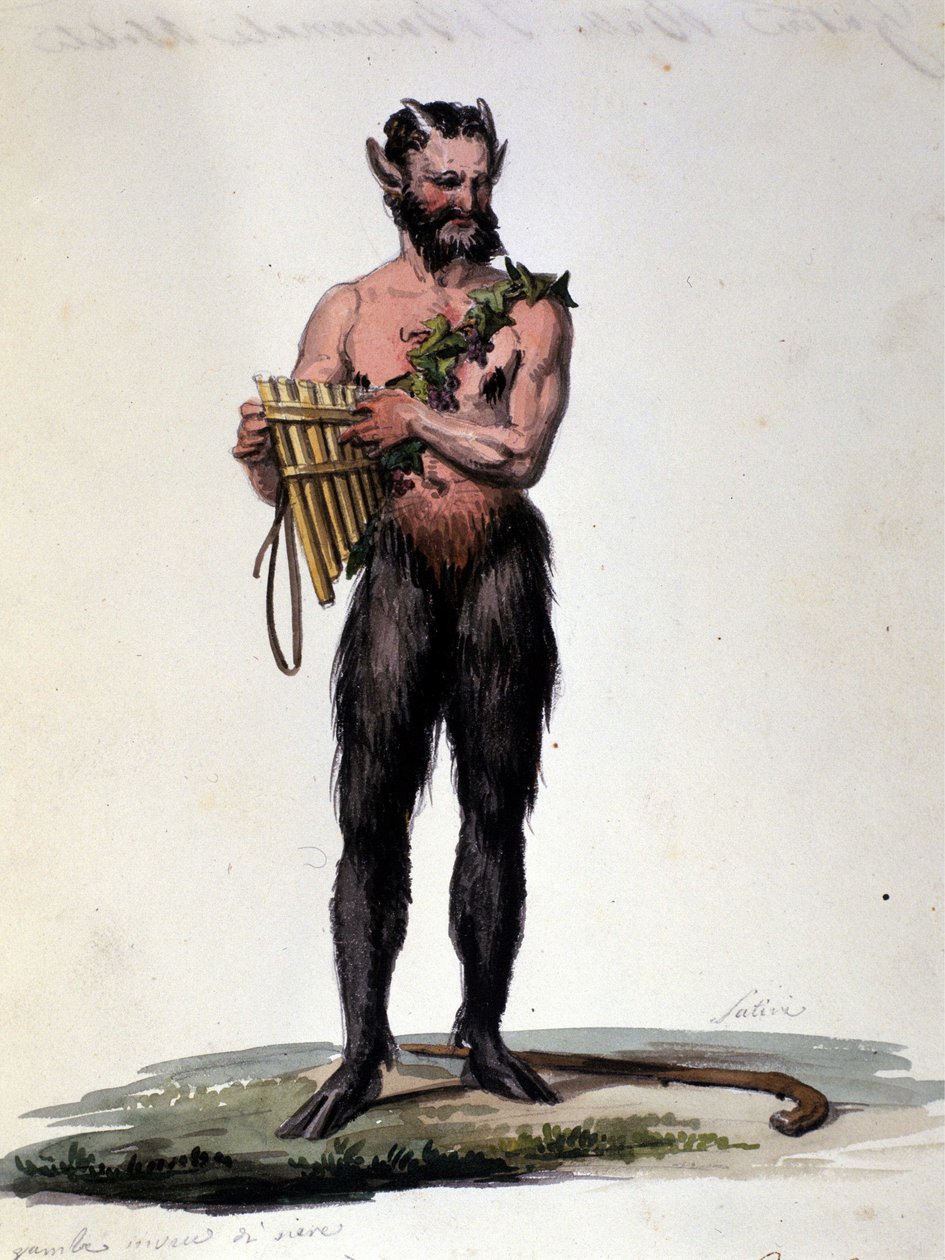 Satyr og musikk. 1800-talls gravering. av Unknown artist