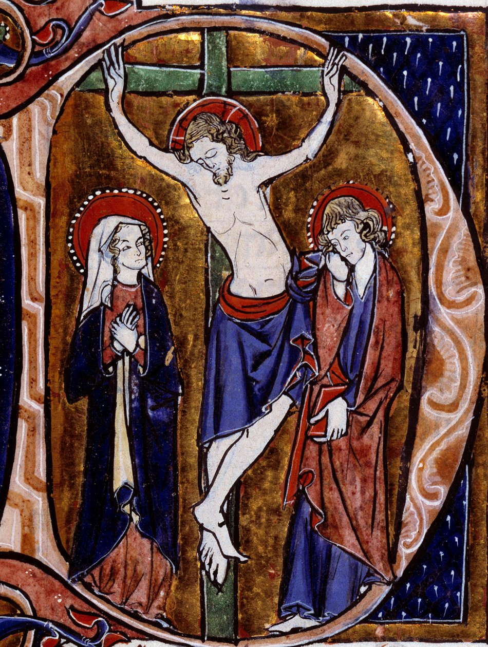 Korsfestelsesscene i et brevhode (bokstav D). Minityr i "" Speculum historiale"" av Vincent De Beauvais (1100-tallet) av Unknown artist