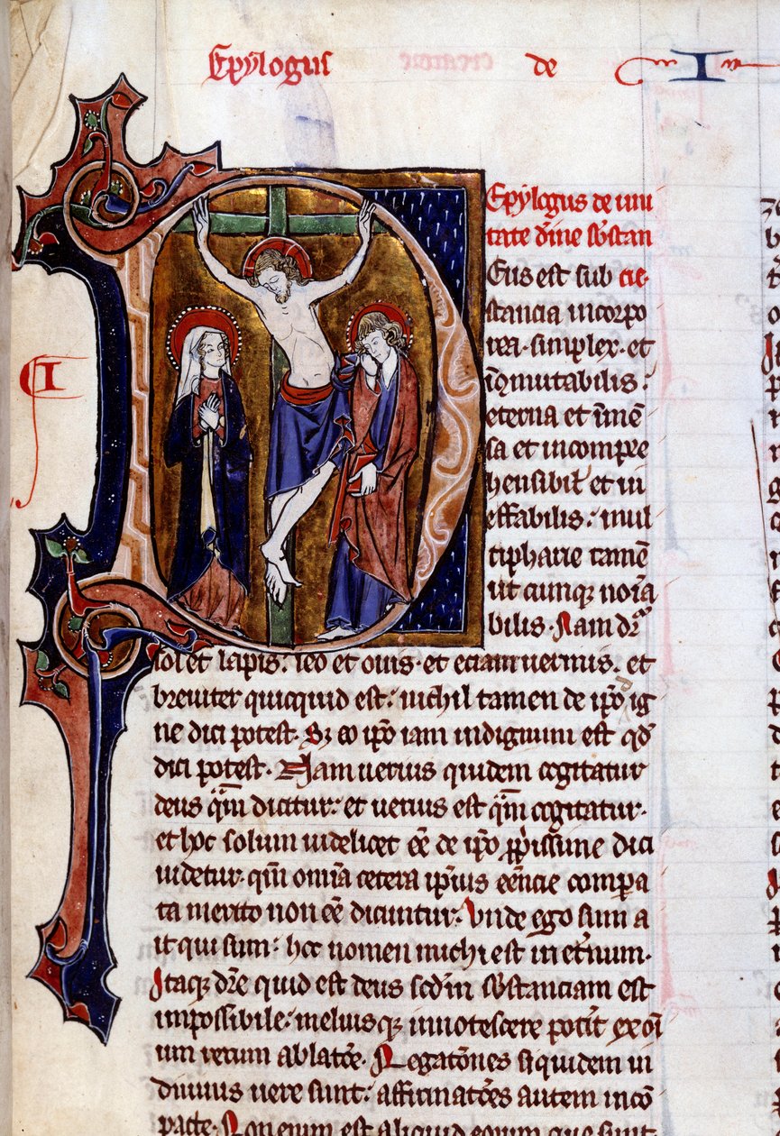 Korsfestelsesscene i et brevhode (bokstav D). Minityr i "" Speculum historiale"" av Vincent De Beauvais (1100-tallet) av Unknown artist
