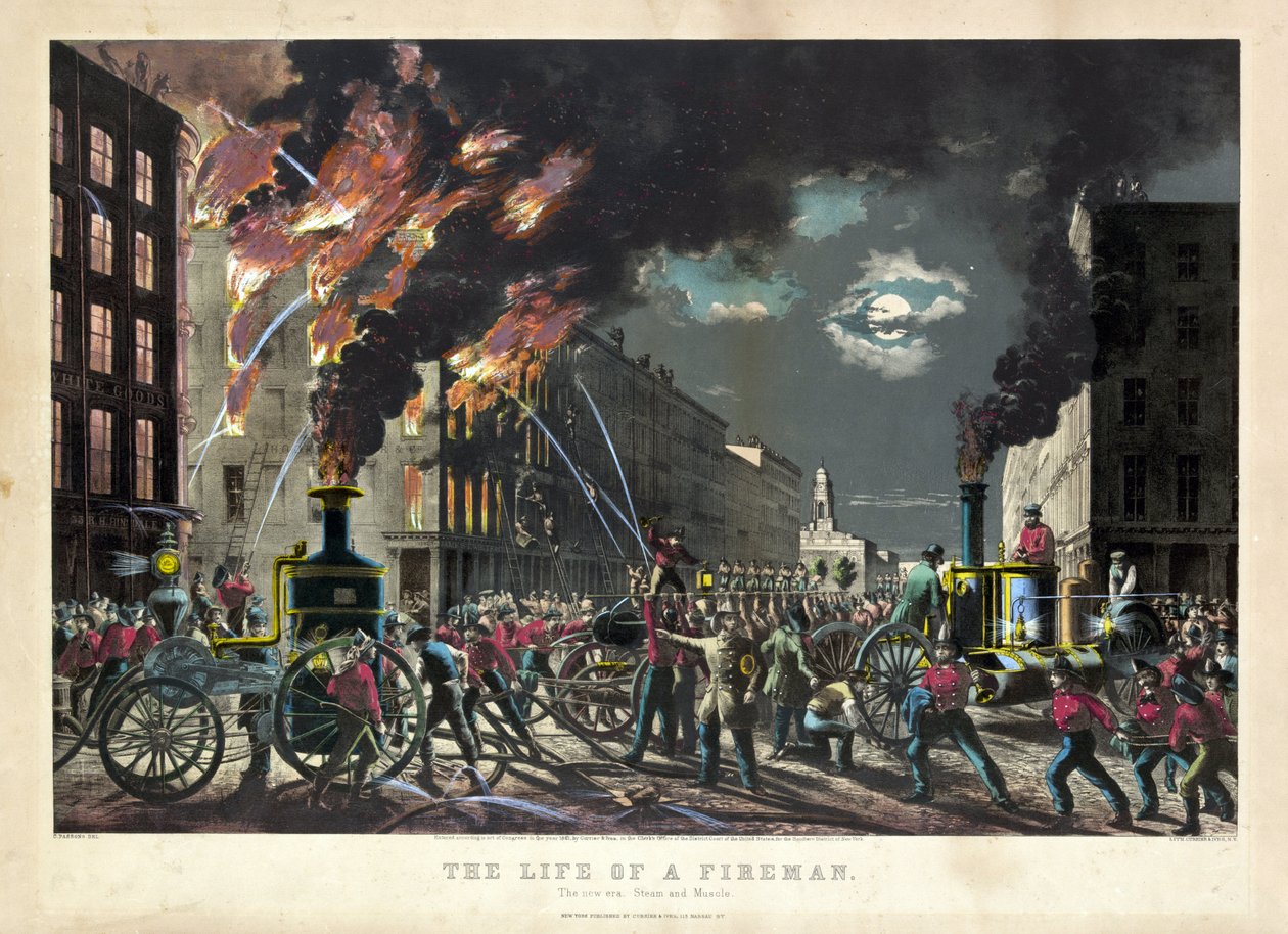 Scene av dagliglivet til amerikanske brannmenn av Unknown artist