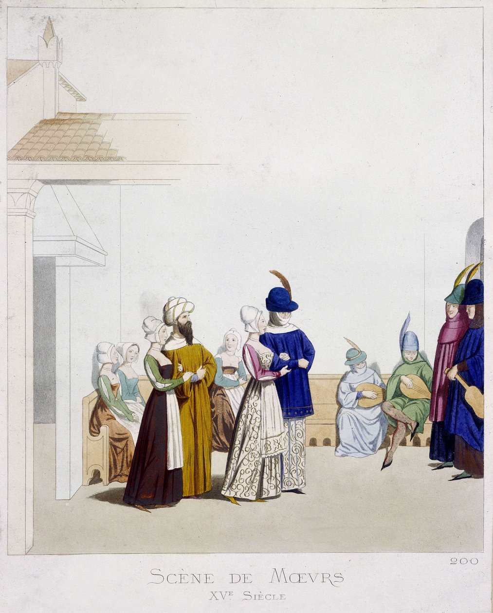 Scene of morals: Carnival scene - basert på et italiensk manuskript fra 1400-tallet, Arts Deco. av Unknown artist