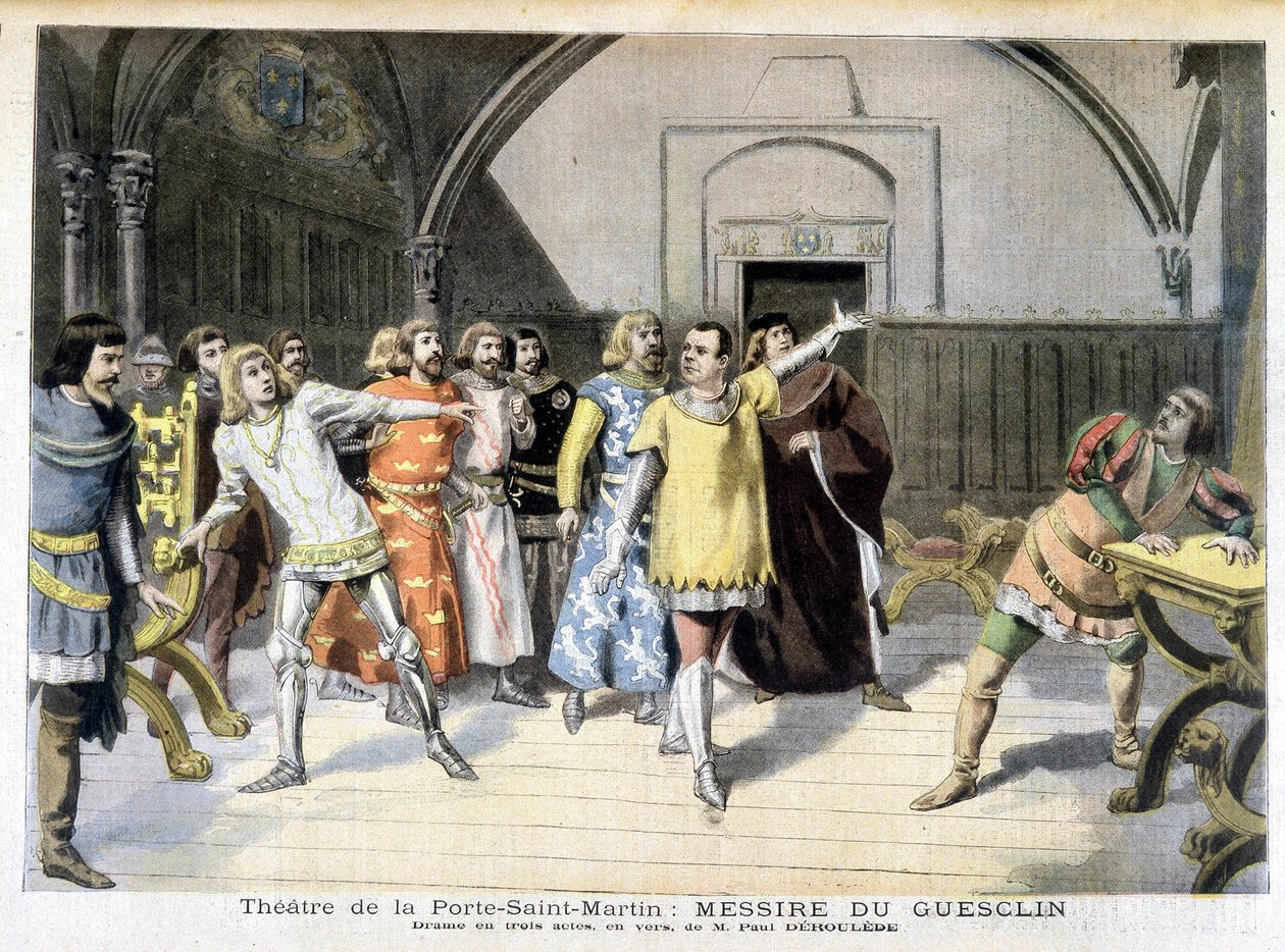 Scene av stykket "" Messire Du Guesclin"", drama av Paul Déleède, spilt på teatret til Porte Saint Martin. I Le petit journal, 03.11.1895. av Unknown artist