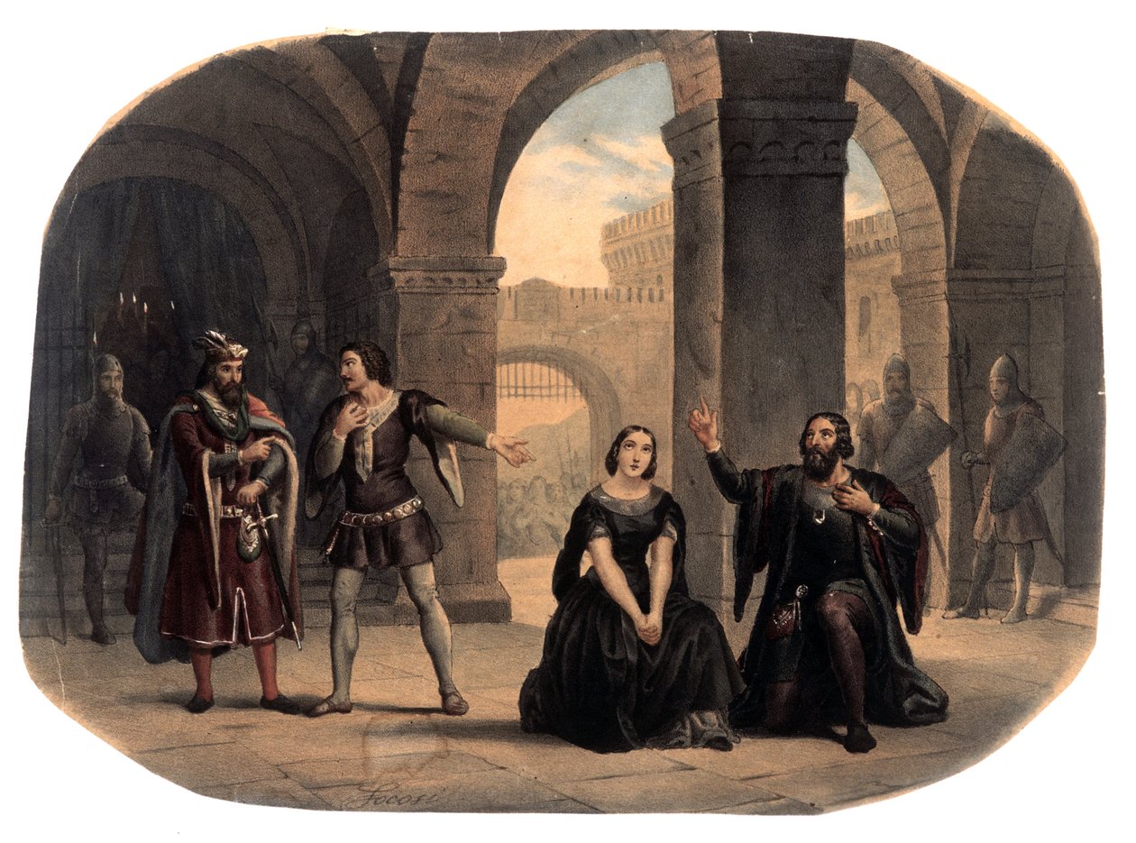 Scene hentet fra operaen "La forza del destino"" av komponisten Giuseppe Verdi (1813-1901) Illustrasjon av slutten av 1800-tallet av Unknown artist