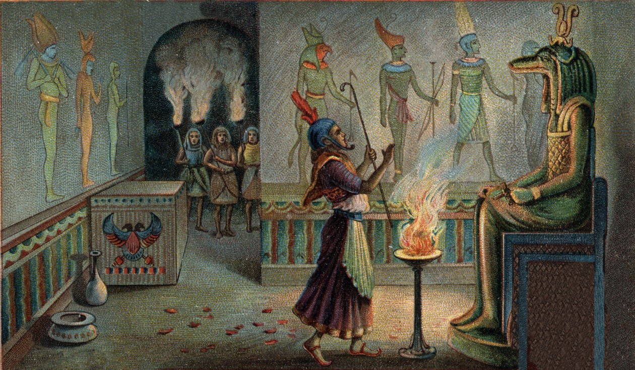 Scenes of Missing Kingdoms: Funeral Ceremonies in Egyptian Mausolees. The regaining pharaoh, who in his capacity as high priest of worship, was in charge of the sacrifices in honor of his predecessors, is specifically occupied as an officer before the god  av Unknown artist