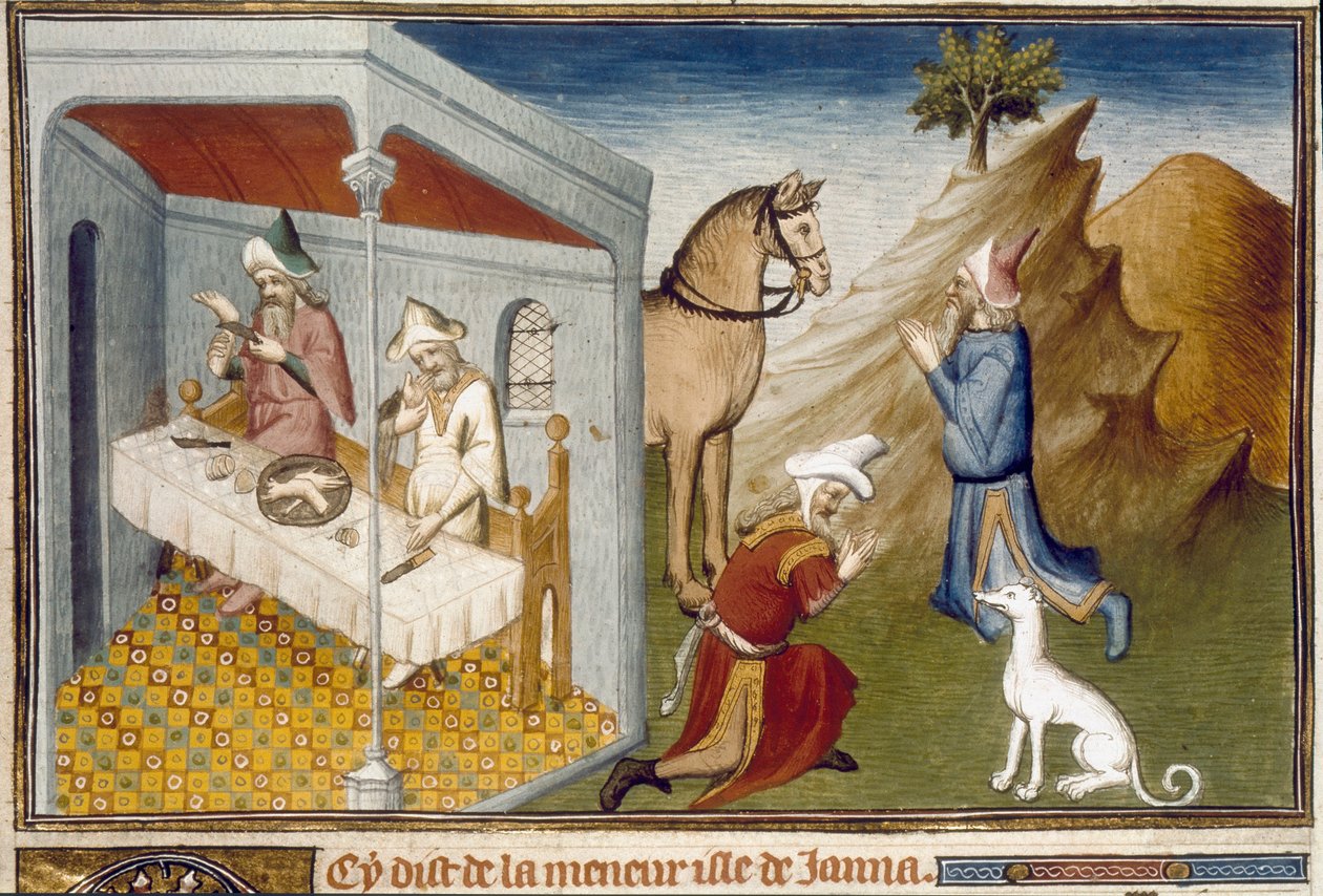 Scener med antropofagi og avgudsdyrkelse i Sumatra Miniature hentet fra Marco Polo (1254-1324) av Unknown artist