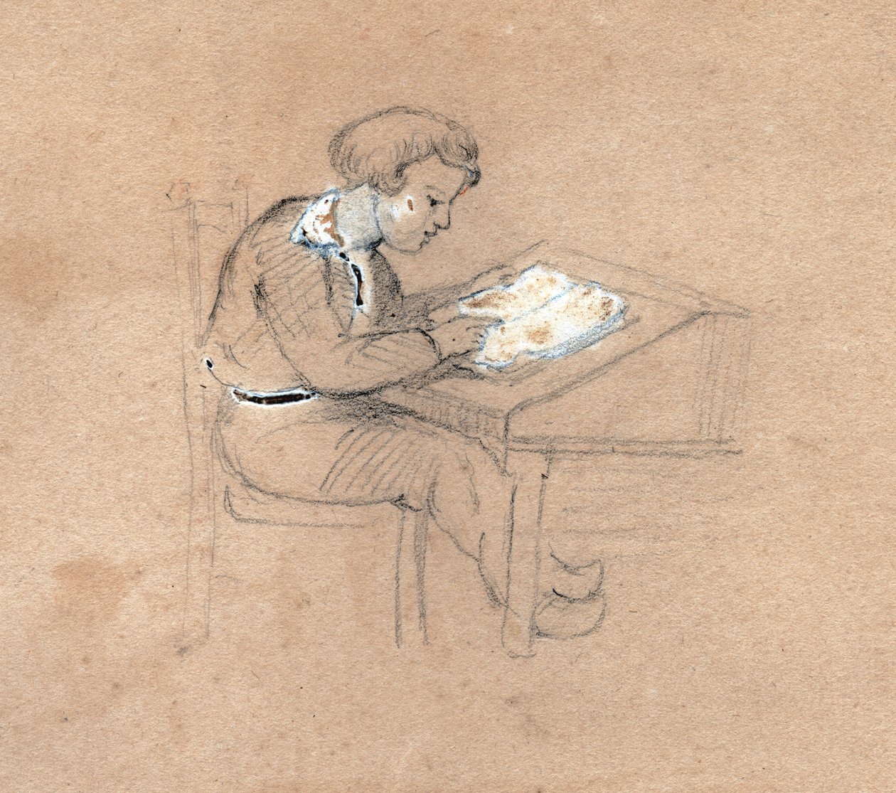 Skolegutt på jobb. (tegning, ca 1830) av Unknown artist