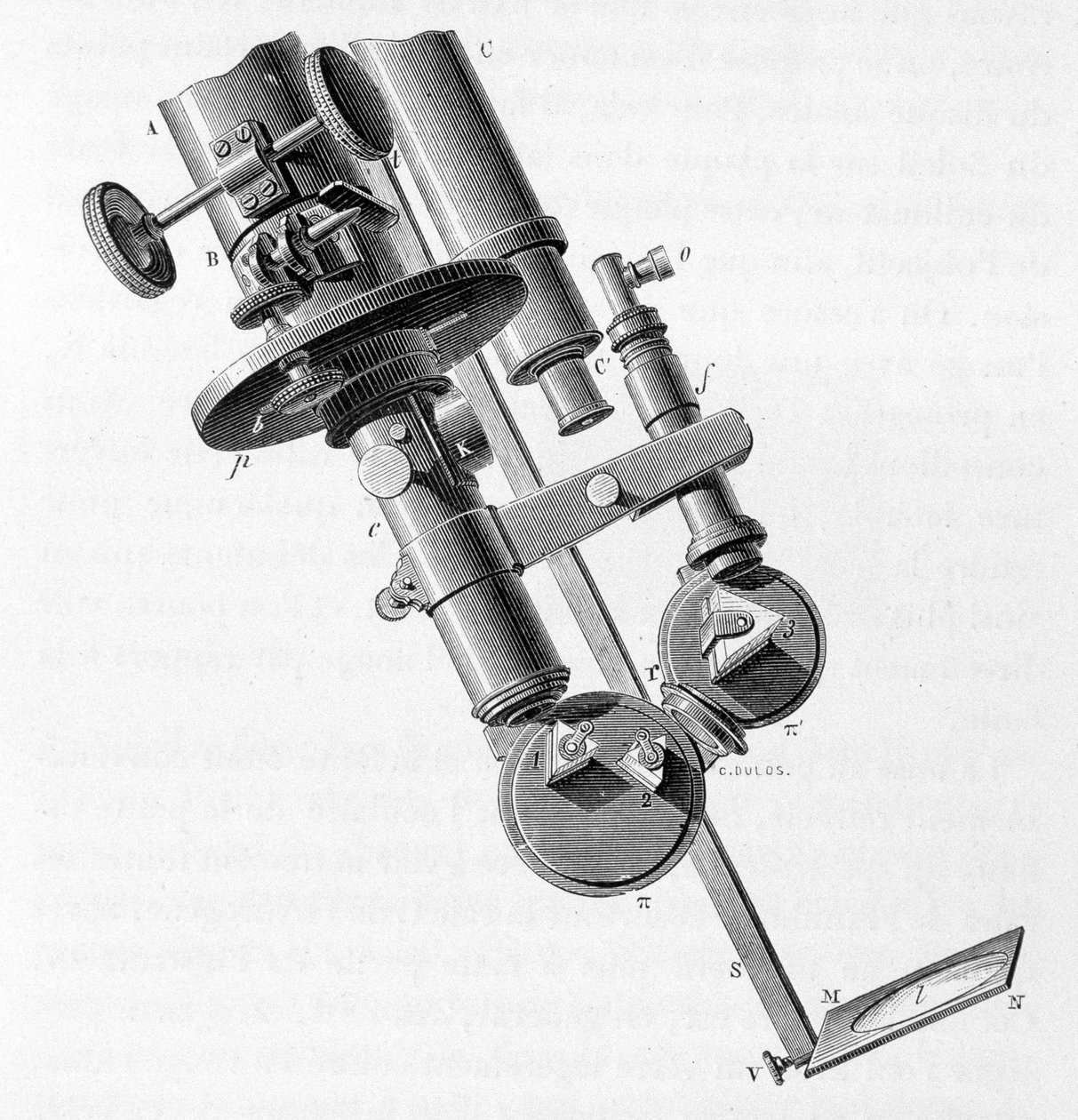 Science board presenting a spectroscope. av Unknown artist