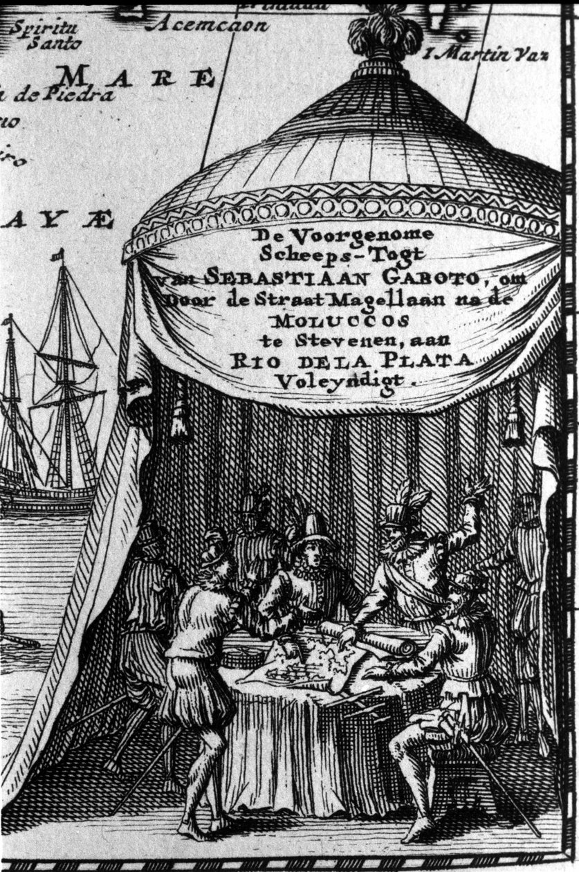 Sebastiano Caboto (Sebastien Cabot) representerer på patronen til et navigasjonskart med andre navigatører. Begynnelsen av 1600-tallet. av Unknown artist