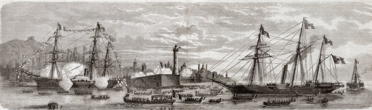 Andre italienske uavhengighetskrig, italiensk kampanje i 1859: Napoleon III (1808-1873) i havnen i Genes 12/05/1859 - Frenchs ankomst til Genova, 12. mai av Unknown artist
