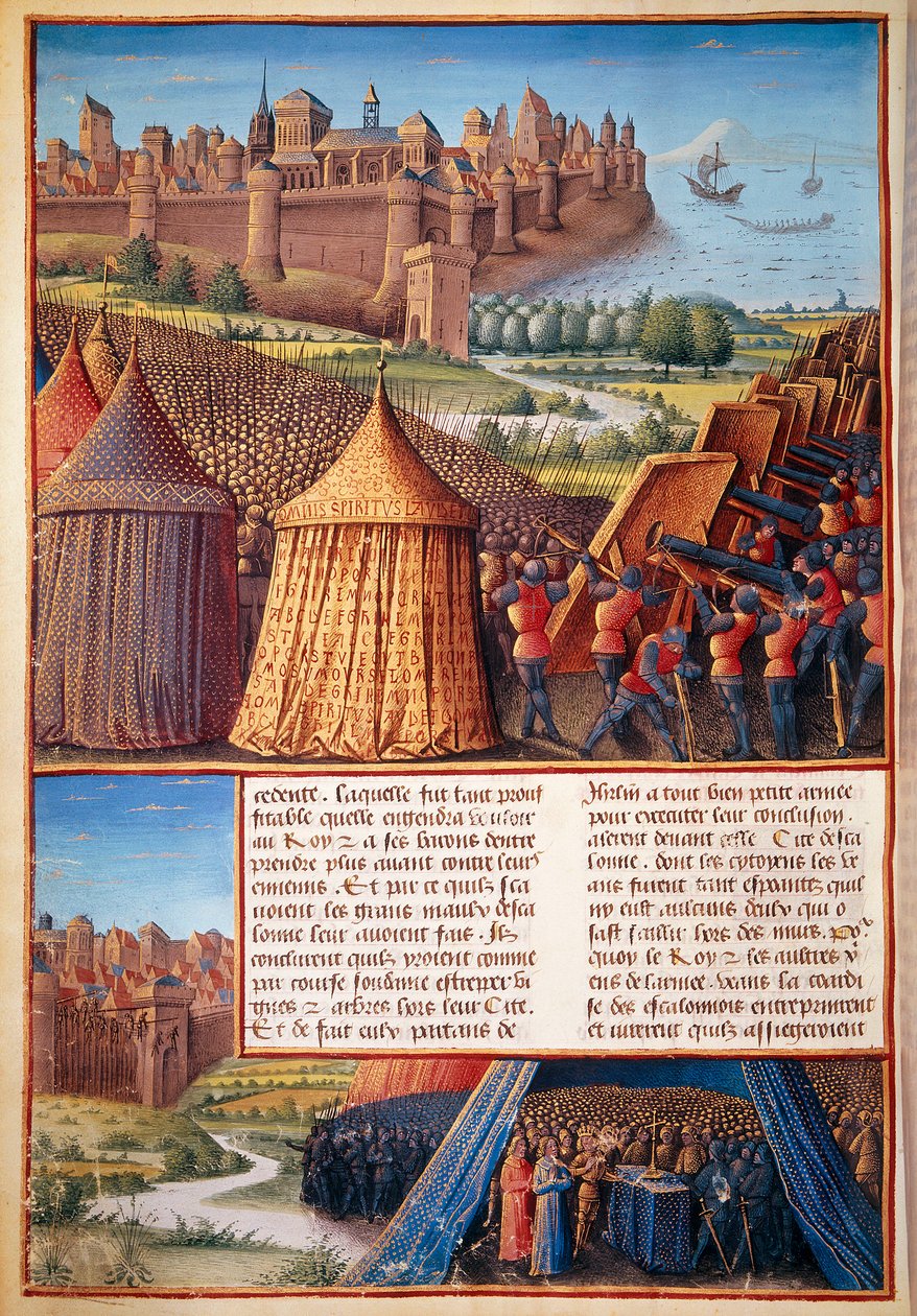 Andre korstog: utsikt over beleiringen av Ascalon i 1153 av Baldwin III (1131-1162). Miniatyrbilde hentet fra "The passas made Outremer by the French against the Turks and other Saracens and Moures Outremarine" av Sebastien Mamerot av Unknown artist