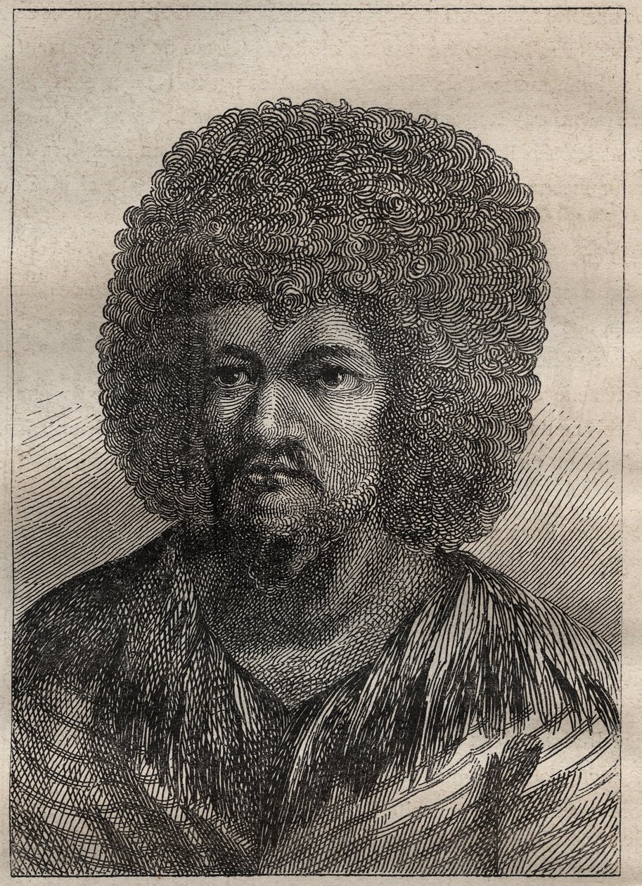 Andre reise (1772-1775) av kaptein James Cook (1728-1779): portrett av O-Too (O Too), kongen av Tahiti - illustrasjon hentet fra "The Great Mariners of the 18th century" av Unknown artist